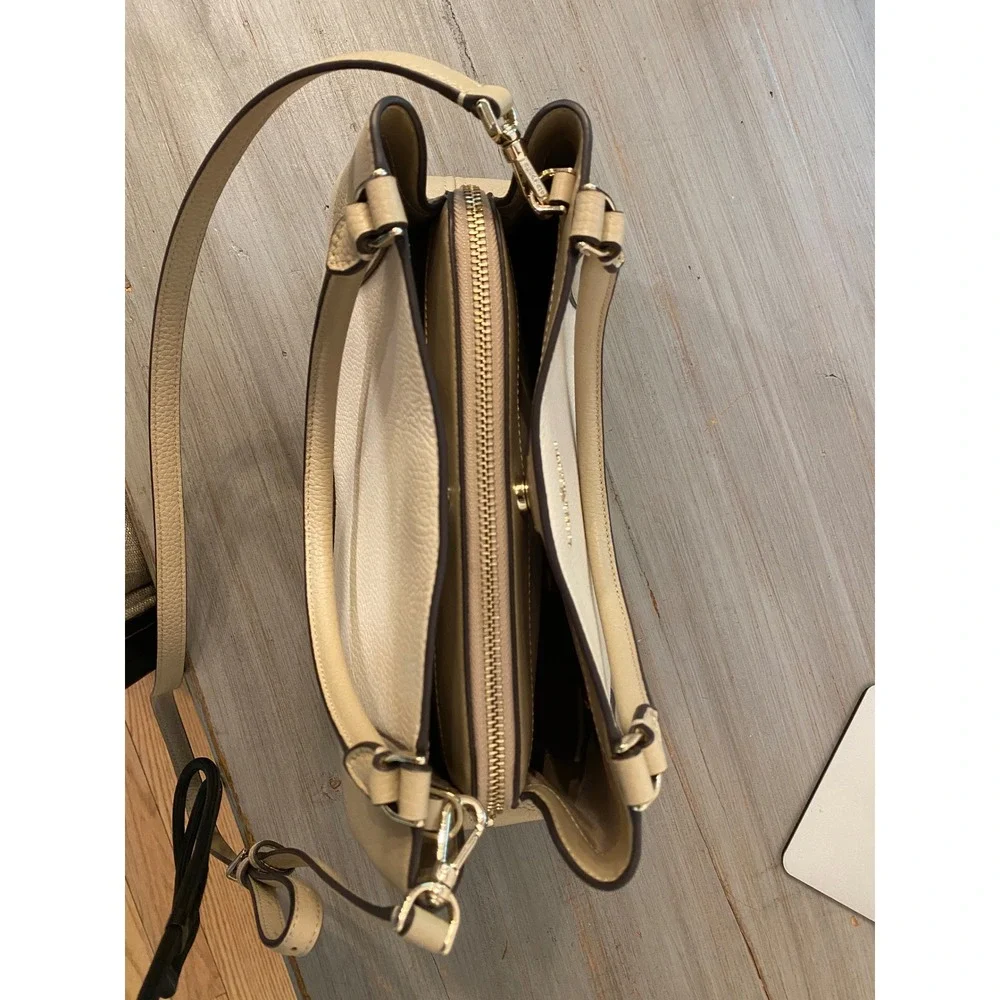 Kate Spade New York Pebbled Leather Satchel Crossbody Bag Beige Cream Two-Tone